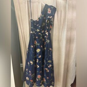 Floral One-Shoulder Dress in Navy